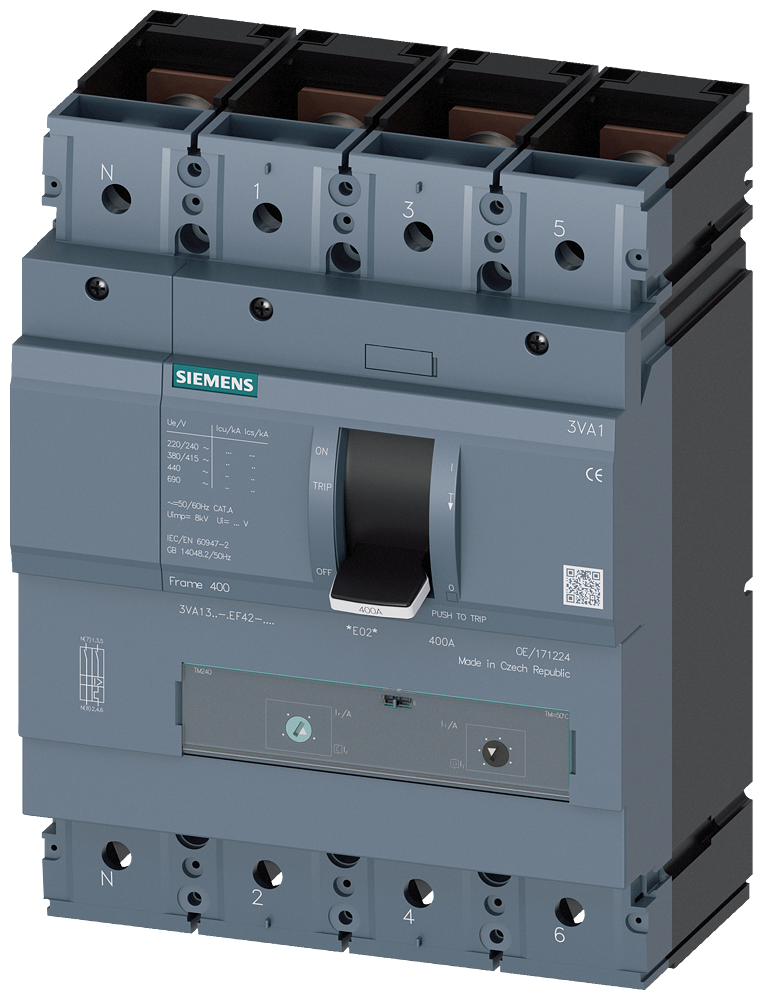 Siemens 3VA1340-5EF42-0AA0 SENTRON SERİSİ KOMPAKT TİP TERMİK MANYETİK GÜÇ ŞALTERİ; 3VA13; 55kA; TERMİK AYARLI; MANYETİK AYARLI; 280-400A; 4 KUTUPLU