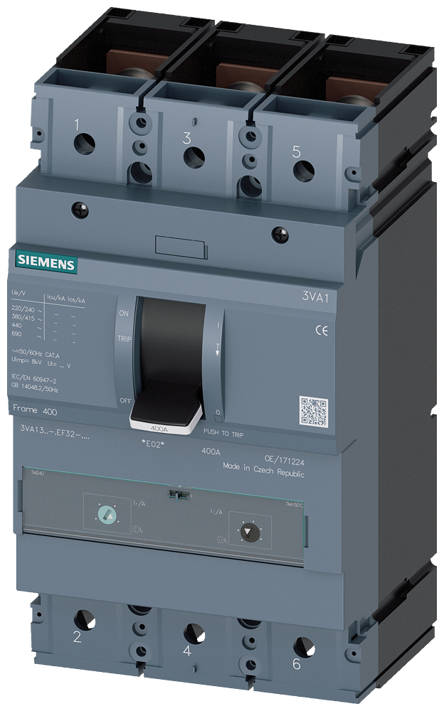 Siemens 3VA1340-5EF32-0AA0 SENTRON SERİSİ KOMPAKT TİP TERMİK MANYETİK GÜÇ ŞALTERİ; 3VA13; 55kA; TERMİK AYARLI; MANYETİK AYARLI; 280-400A; 3 KUTUPLU