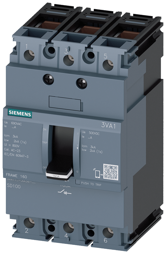 Siemens 3VA1163-1AA36-0AA0 SENTRON SERİSİ KOMPAKT TİP YÜK KESİCİ GÜÇ ŞALTERİ;  3VA11; 63A; KORUMASIZ; 3 KUTUPLU