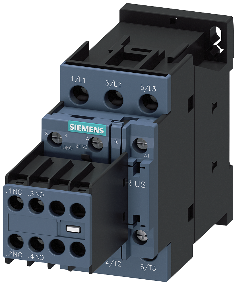 Siemens 3RT2026-1AB04 Güç kontaktörü, AC-3e/AC-3, 25 A, 11 kW / 400 V, 3 kutuplu, 24 V AC, 50 Hz, yardımcı kontaklar: 2 NO + 2 NC, vidalı terminal, boyut: S0, çıkarılabilir yardımcı anahtar