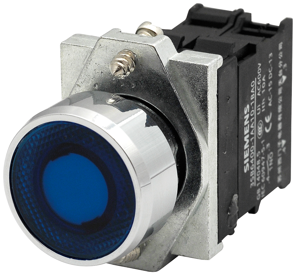 Siemens 3SB6163-0DB50-1BA0 Komple Işıklı Yay Dönüşlü LED’li Butonlar Metal Mavi 24 V AC/DC