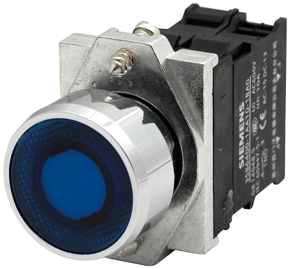 Siemens 3SB6163-0DB30-1BA0 Komple Işıklı Yay Dönüşlü LED’li Butonlar Metal Sarı 24 V AC/DC