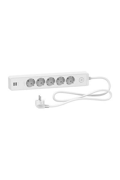Schneider (ST945U1W) 5 Topraklı Prizli & 2 USB Prizli, 1,5mt, beyaz