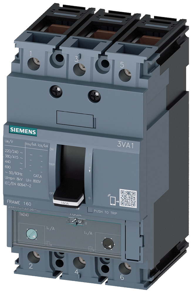 Siemens 3VA1116-6EF36-0AA0 SENTRON SERİSİ KOMPAKT TİP GÜÇ ŞALTERİ;3VA11, 70kA, 160A, TM240, ATAM, AYARLI TERMİK AYARLI MANYETİK, 3 KUTUPLU