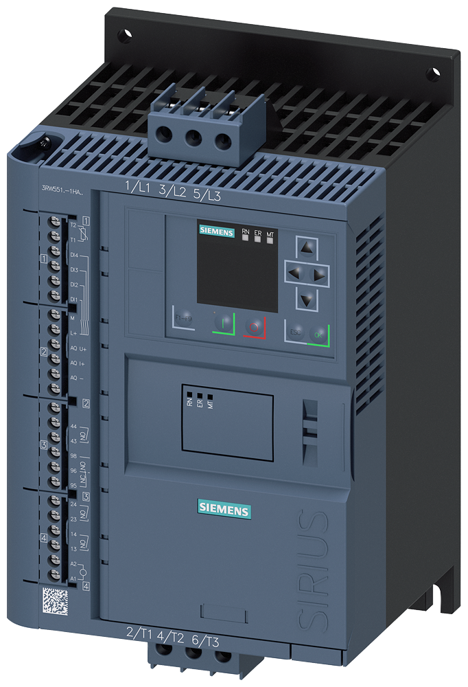 Siemens 3RW5516-1HA14 SIRIUS yumuşak yol verici 200-480 V 32 A, 15kW/400 V, 110-250 V AC vidalı bağlantı, ağır şartlara uygun