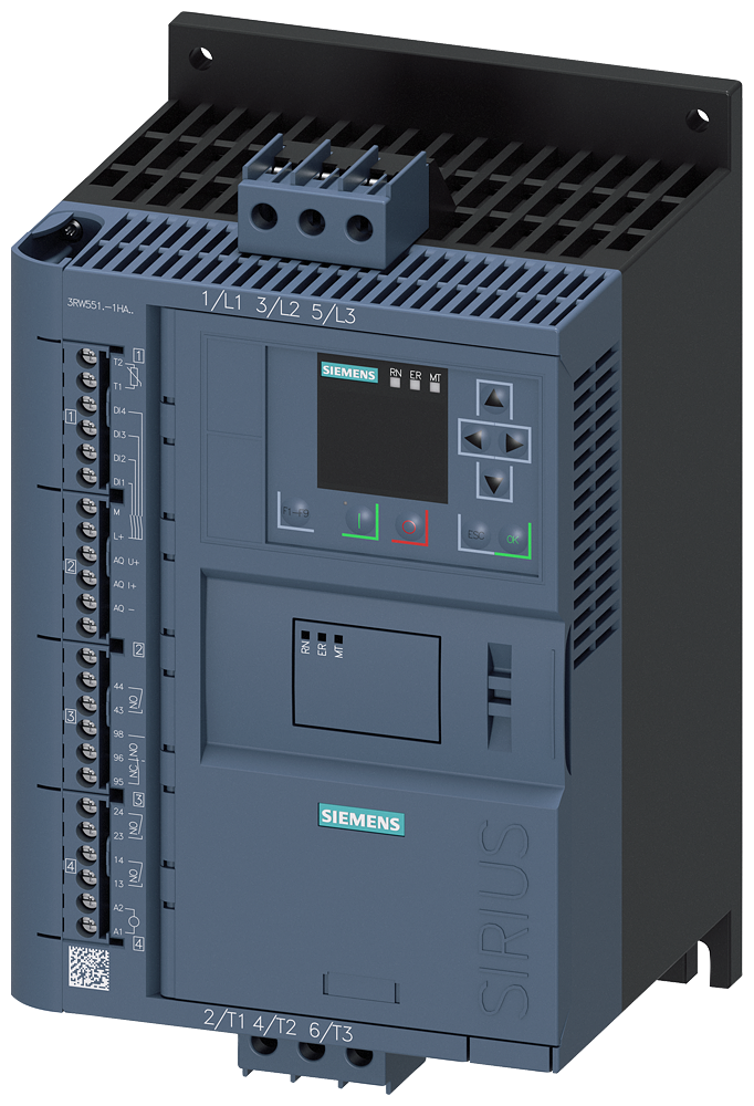 Siemens 3RW5515-1HA14 SIRIUS yumuşak yol verici 200-480 V 25 A, 11kW/400 V, 110-250 V AC vidalı bağlantı, ağır şartlara uygun