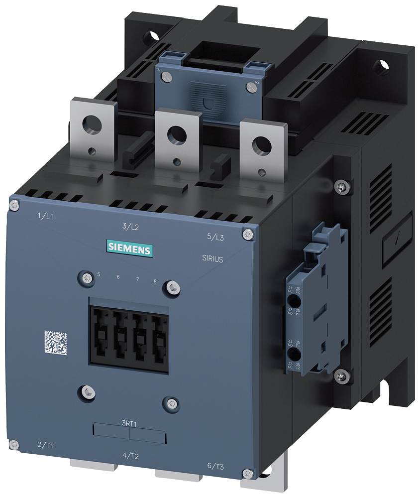Siemens 3RT1075-6AB36 Güç kontaktörü, AC-3e/AC-3 400 A, 200 kW / 400 V AC (50-60 Hz) / DC Uc: 23-26 V 3 kutuplu, yardımcı kontaklar 2 NO + 2 NC sürücü: konvansiyonel ana devre: bara kontrolü ve yardımcı devre: vidalı terminal