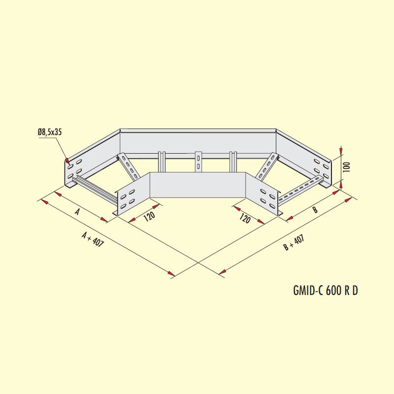 Gersan 90° Dönüş Elemanı 600 Radüs (h=100 mm)