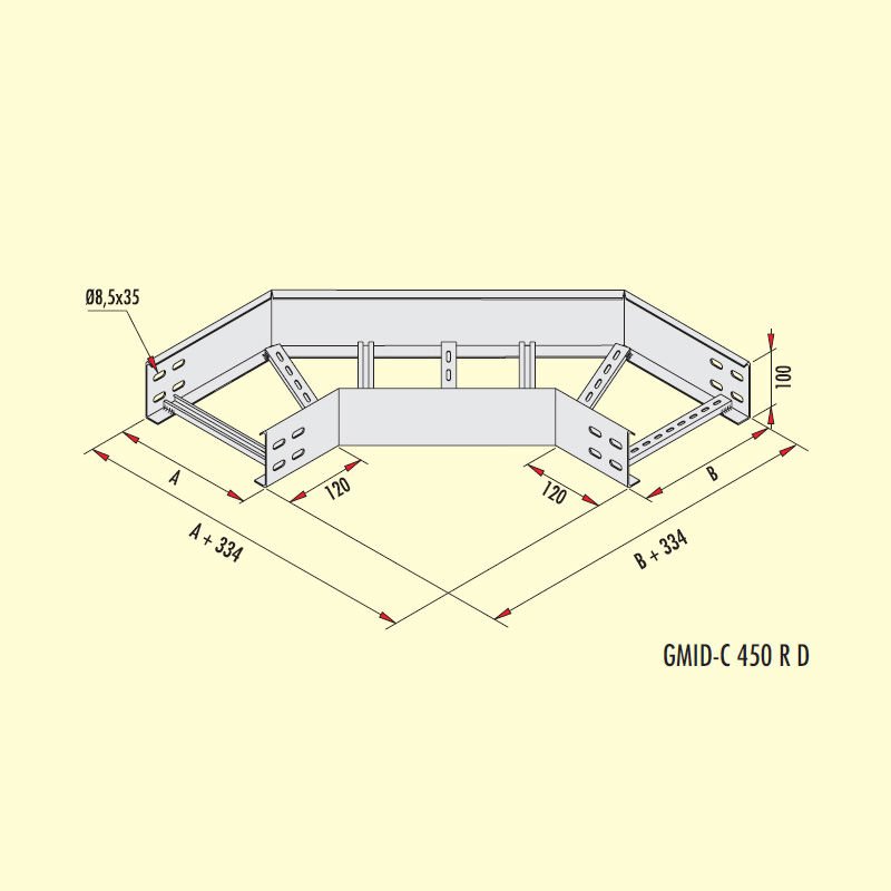 Gersan 90° Dönüş Elemanı 450 Radüs (h=100 mm)