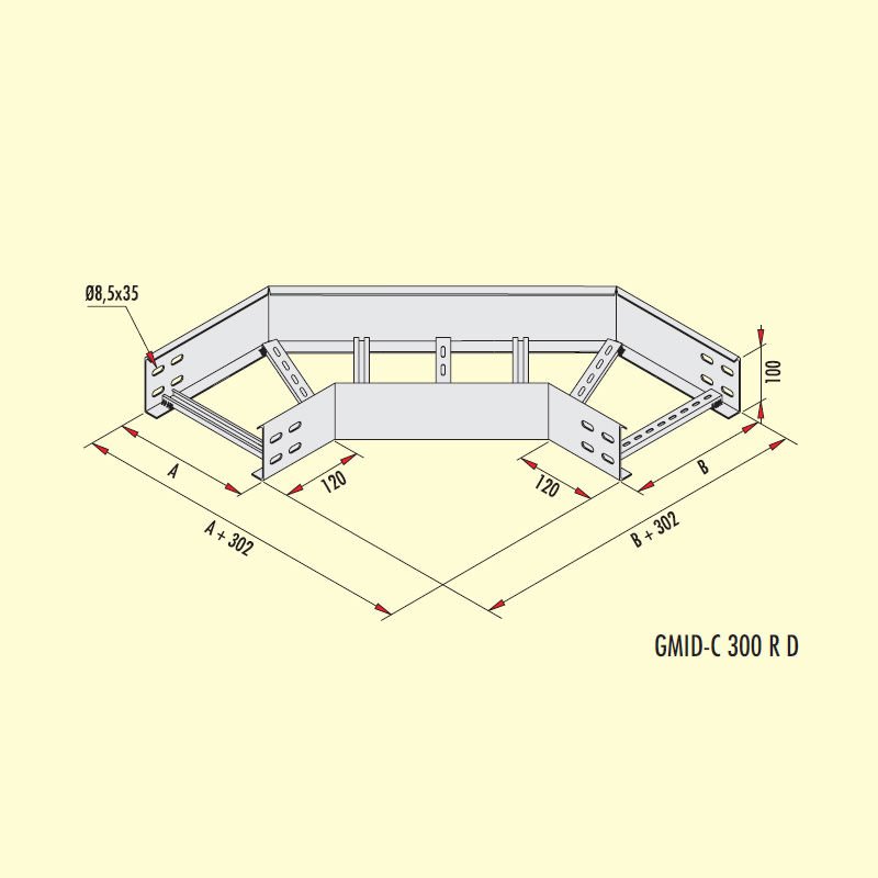 Gersan 90° Dönüş Elemanı 300 Radüs (h=100 mm)
