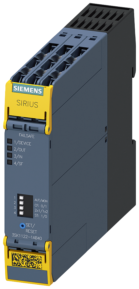 Siemens 3SK1122-1AB40 SIRIUS 3SK1 Advance Emniyet Rölesi, Çift-El, Acil Durdurma, Mekanik Emniyet Şalteri, Manyetik Emniyet Şalteri, Alan tarayıcı veya Işık Perdesi İzleme, 24VDC Besleme, 3NO /1NC Kontak,  Cat 4 /Sil 3 / Pl e, Otomatik veya Denetlenen Res