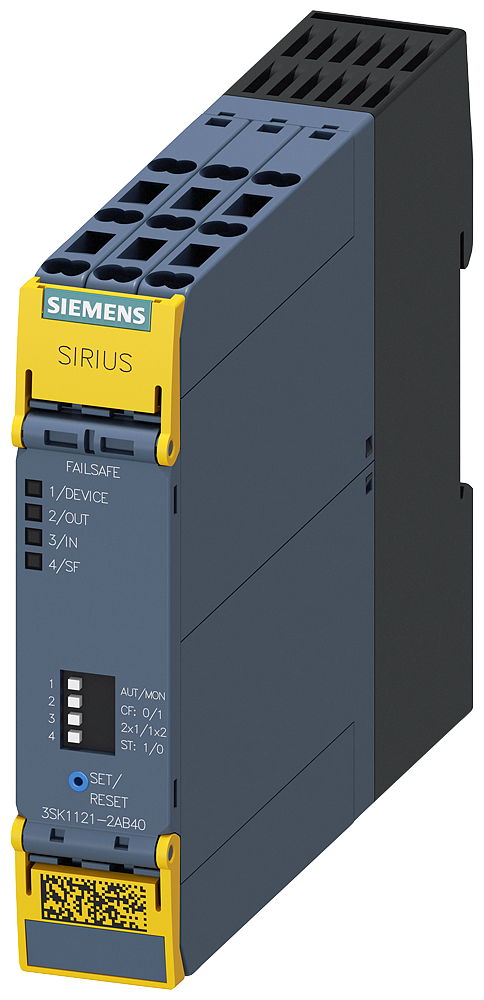 Siemens 3SK1121-2AB40 SIRIUS 3SK1 Advance Emniyet Rölesi, Çift-El, Acil Durdurma, Mekanik Emniyet Şalteri, Manyetik Emniyet Şalteri, Alan tarayıcı veya Işık Perdesi İzleme, 24VDC Besleme, 3NO /1NC Kontak,  Cat 4 /Sil 3 / Pl e, Otomatik veya Denetlenen Res