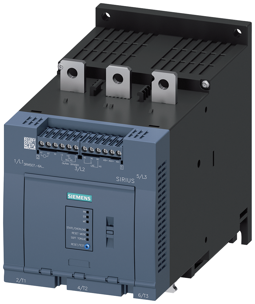 Siemens 3RW5075-6AB14 SIRIUS yumuşak yol verici 200-480 V 370 A, 200kW/400 V, 110-250 V AC vidalı bağlantı, analog çıkışlı