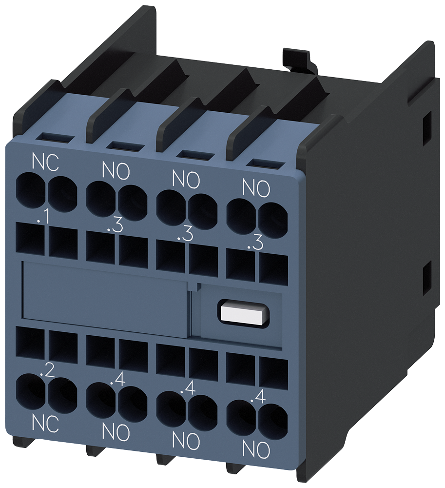 Siemens 3RH2911-2HA31 Yardımcı kontak bloğu, önde, 3 NO + 1 NC, .1/.2, .3/.4, .3/.4, .3/.4, akım yolu: 1 NC, 1 NO, 1 NO, 1 NO yaylı terminal, 3RT2 kontaktörleri ve 3RH2 kontaktör röleleri için