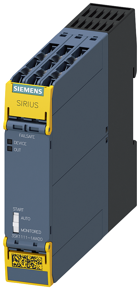 Siemens 3SK1111-1AW20 SIRIUS 3SK1 Standart Emniyet Rölesi, Acil Durdurma, Mekanik Emniyet Şalteri, Manyetik Emniyet Şalteri 110-240VAC/DC Besleme, 3NO /1NC Kontak,  Cat 4 /Sil 3 / Pl e, Otomatik veya Denetlenen Reset