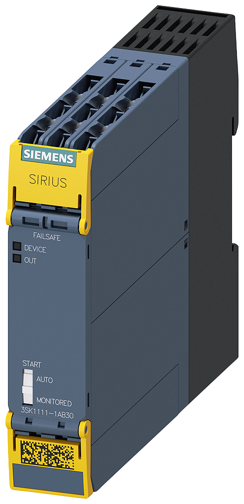 Siemens 3SK1111-1AB30 SIRIUS 3SK1 Standart Emniyet Rölesi, Acil Durdurma, Mekanik Emniyet Şalteri, Manyetik Emniyet Şalteri, Alan tarayıcı veya Işık Perdesi İzleme, 24VAC/DC Besleme, 3NO /1NC Kontak,  Cat 4 /Sil 3 / Pl e, Otomatik veya Denetlenen Reset