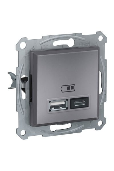 Schneider (EPH2700362) USB Prizi, 2.4A, ikili, Type A+C, çelik