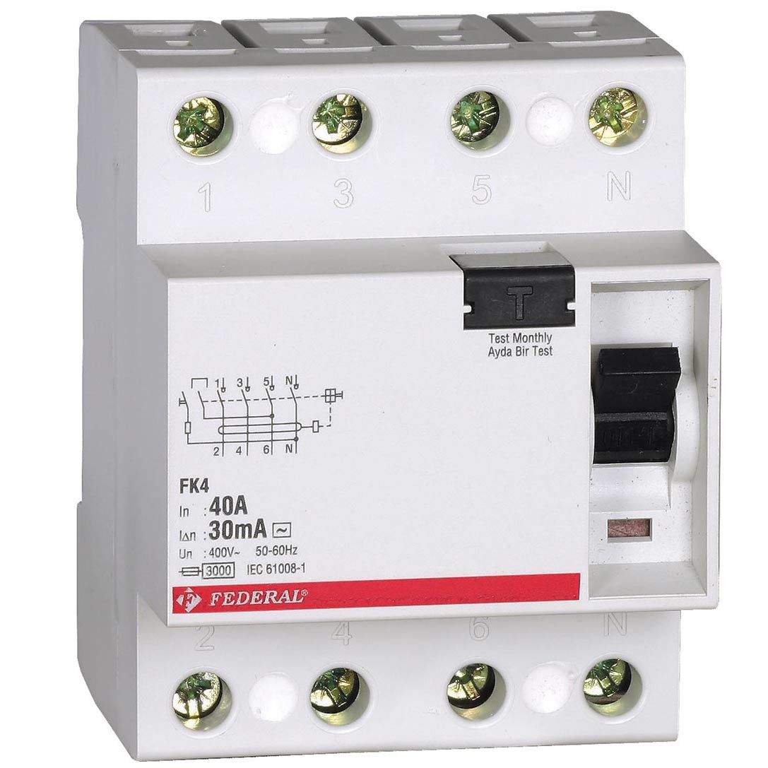 Federal KAÇAK AKIM KORUMA CİHAZI FK4-A 4P 40A 10kA 300mA 400Vac