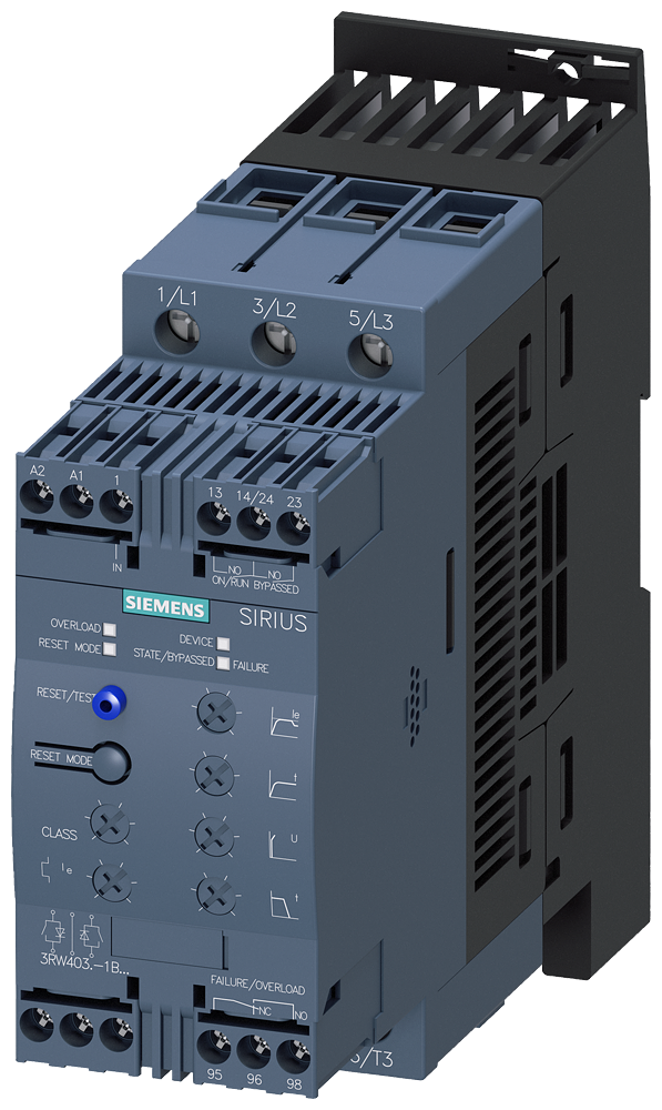 Siemens 3RW4037-1BB14 SIRIUS yumuşak yol verici S2 63 A, 30 kW/400 V,  200-480 V AC, 110-230 V AC/DC Vidalı bağlantı