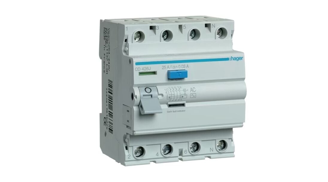Hager 30mA 25A 4 Kutuplu AC Tipi Kaçak Akım Rölesi