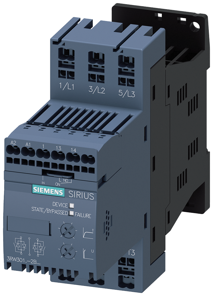 Siemens 3RW3018-2BB14 SIRIUS yumuşak yol verici S00 17.6 A, 7.5 kW/400 V,  200-480 V AC, 110-230 V AC/DC yay baskılı bağlantı