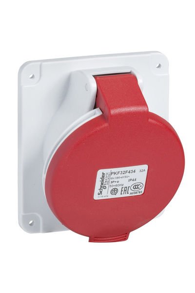 Schneider (PKF32F434) 4x32A, trifaze, 3P+T, IP44, VİDALI, Eğik Makine Prizi