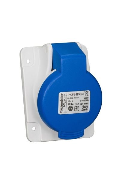 Schneider (PKF16F423) 3x16A, monofaze, 2P+T, IP44, VİDALI, Eğik Makine Prizi