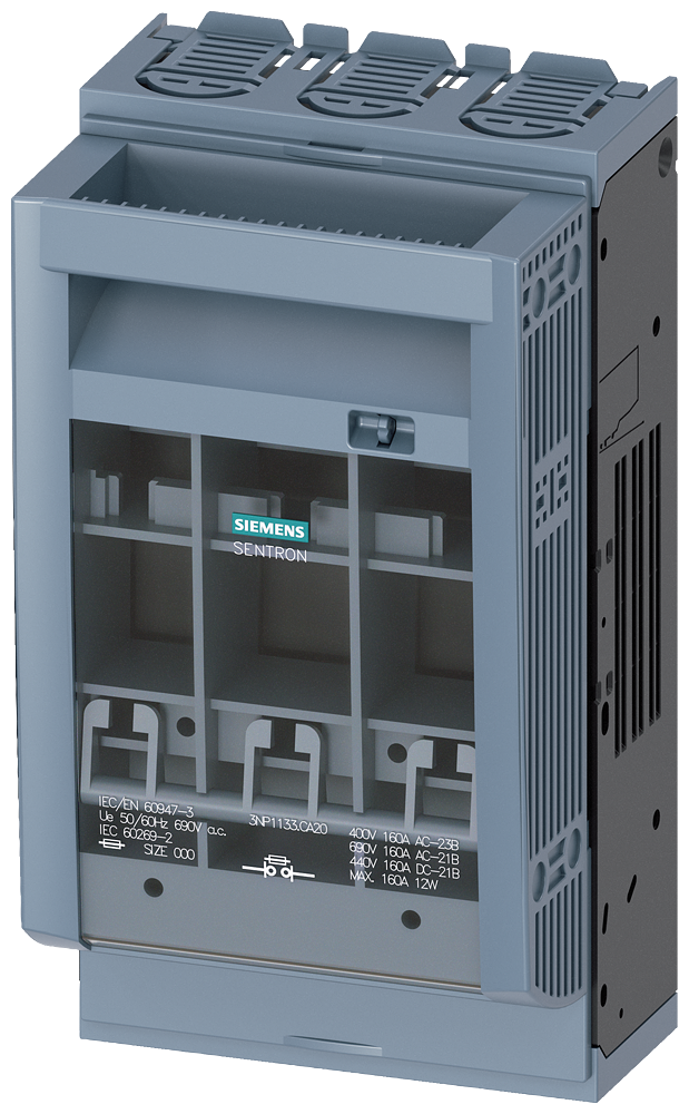 Siemens 3NP1133-1CA20 3NP1 SERİSİ NH-BIÇAKLI SİGORTALI YÜK KESİCİLERİ, ÜSTTEN BLOK KLEMENSLİ BAĞLANTI, 160A, BOY:00 VE BOY:000