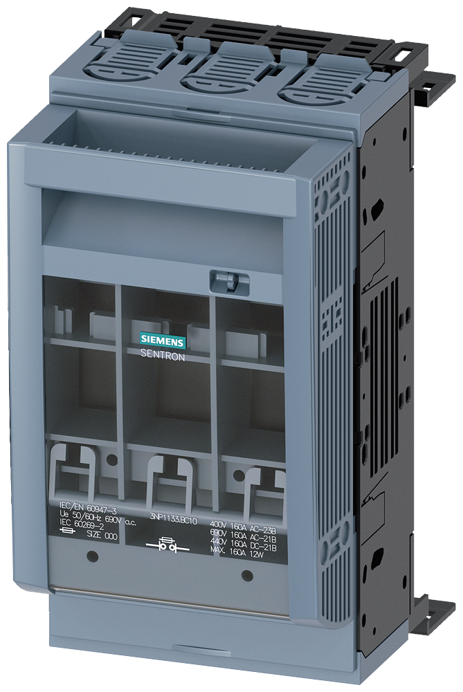 Siemens 3NP1133-1BC10 3NP1 SERİSİ NH-BIÇAKLI SİGORTALI YÜK KESİCİLERİ, 60MM BARA SİSTEMLERİNE TAKILABİLEN TİP, ALTTAN VEYA ÜSTTEN YASSI BAĞLANTI BAĞLANTI, 160A, BOY:00 VE 000
