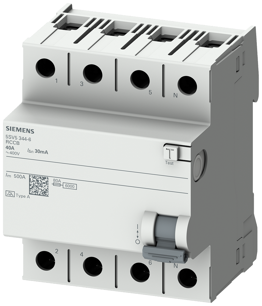 Siemens 5SV5646-6 A TİPİ HATA AKIMI KORUMA ANAHTARI-FI (KAÇAK AKIM KORUMA RÖLESİ) 63A; 400V; 300mA; 3P+N