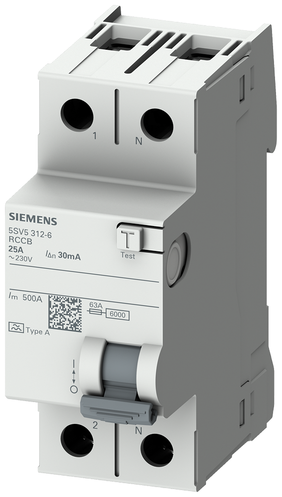 Siemens 5SV5312-6 A TİPİ HATA AKIMI KORUMA ANAHTARI-FI (KAÇAK AKIM KORUMA RÖLESİ) 25A; 230V; 30mA; 1P+N