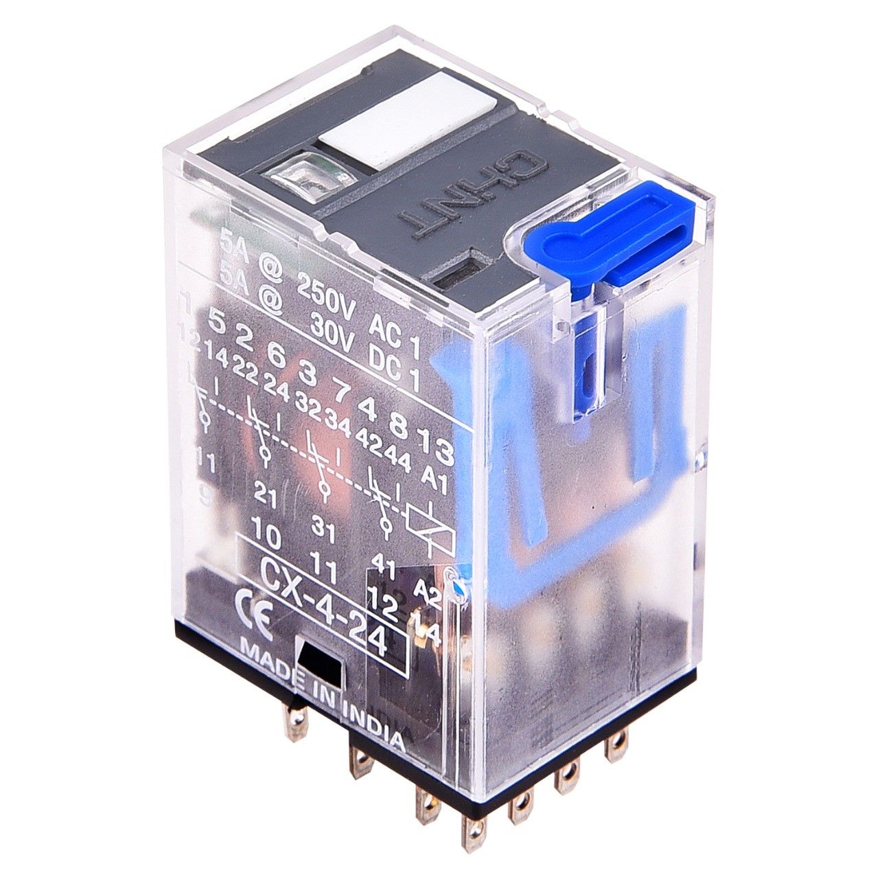 Chint (500943) CX Serisi 2CO,10A,24VDC, LED+Test Butonlu, Endüstriyel Röle