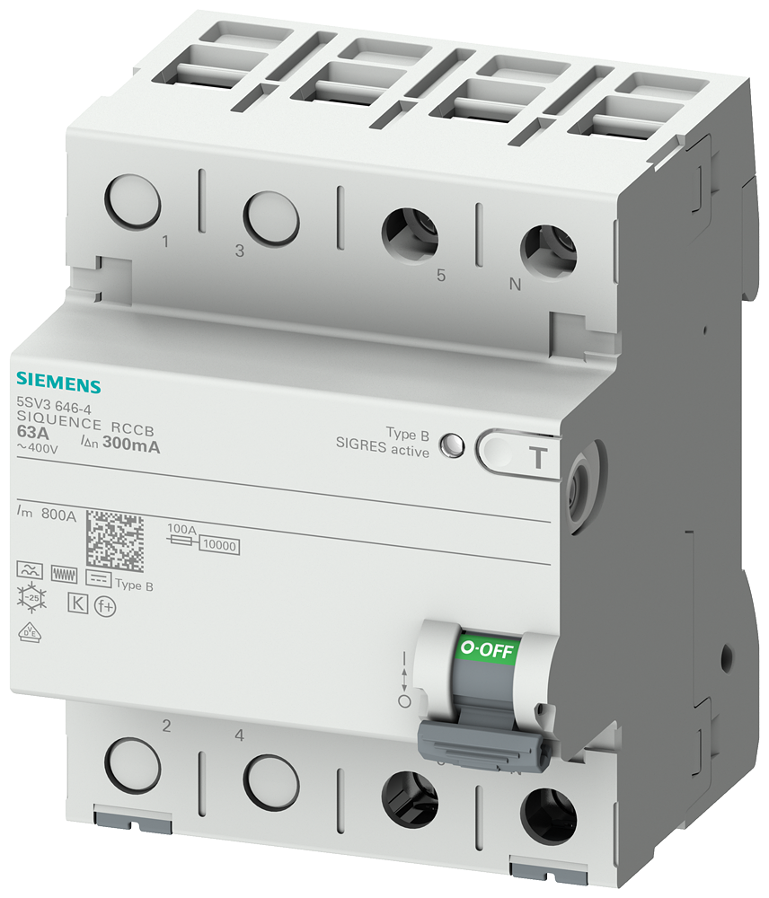 Siemens 5SV3621-4 SIQUENCE SERİSİ HATA AKIMI KORUMA ANAHTARI (FREKANS KONVERTÖRLERİ, UPS SİSTEMLERİ, TIBBİ CİHAZLAR vs); 16A; 230V; 300mA; 1FAZ+NÖTR; TİP B,K, 70mm