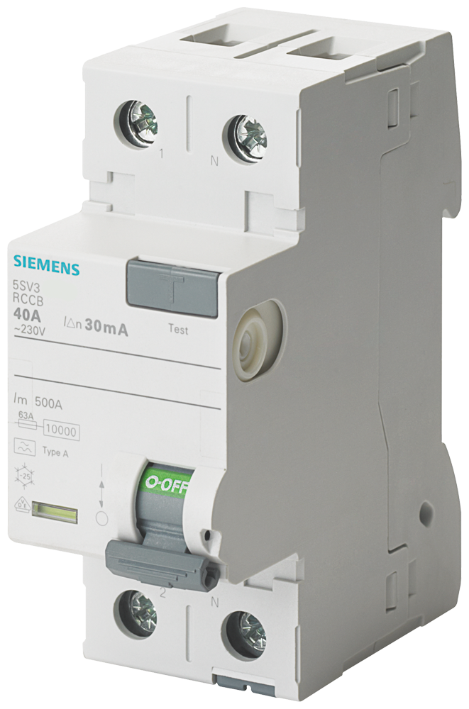 Siemens 5SV3612-6 A TİPİ HATA AKIMI KORUMA ANAHTARI-FI (KAÇAK AKIM KORUMA RÖLESİ); 25A; 230V; 300mA;  FAZ+NÖTR; 70mm