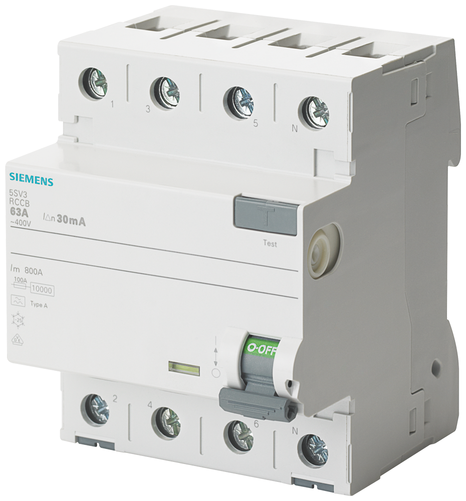 Siemens 5SV3347-6 A TİPİ HATA AKIMI KORUMA ANAHTARI-FI (KAÇAK AKIM KORUMA RÖLESİ); 80A; 400V; 30mA; 3FAZ+NÖTR; 70mm