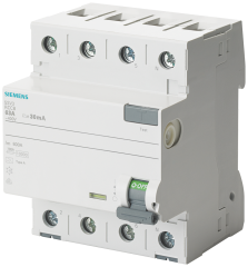 Siemens 5SV3347-6 A TİPİ HATA AKIMI KORUMA ANAHTARI-FI (KAÇAK AKIM KORUMA RÖLESİ); 80A; 400V; 30mA; 3FAZ+NÖTR; 70mm
