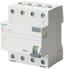 Siemens 5SV3344-6 A TİPİ HATA AKIMI KORUMA ANAHTARI-FI (KAÇAK AKIM KORUMA RÖLESİ); 40A; 400V; 30mA; 3FAZ+NÖTR; 70mm