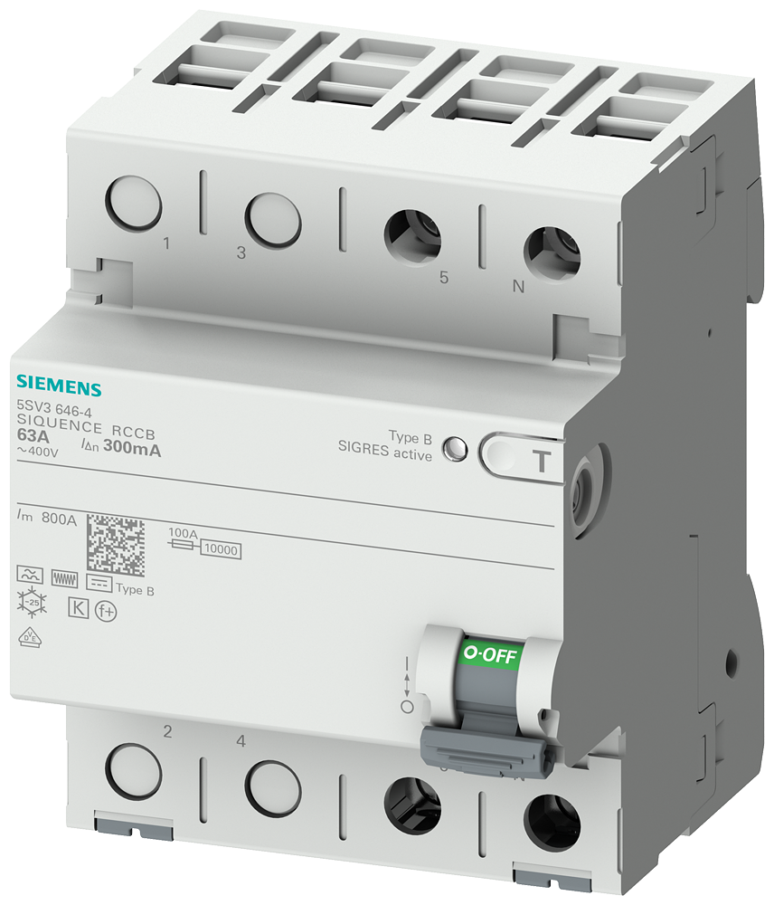 Siemens 5SV3321-4 SIQUENCE SERİSİ HATA AKIMI KORUMA ANAHTARI (FREKANS KONVERTÖRLERİ, UPS SİSTEMLERİ, TIBBİ CİHAZLAR vs); 16A; 230V; 30mA; 1FAZ+NÖTR; TİP B,K, 70mm