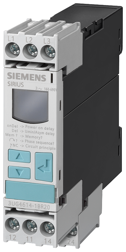 Siemens 3UG4616-1CR20 3UG Faz Sırası, Faz Kaybı, Faz Asimetri, Düşük, Yüksek Gerilim ve N-İletkenine Karşı Gerilim İzleme Rölesi, 2CO Kontak