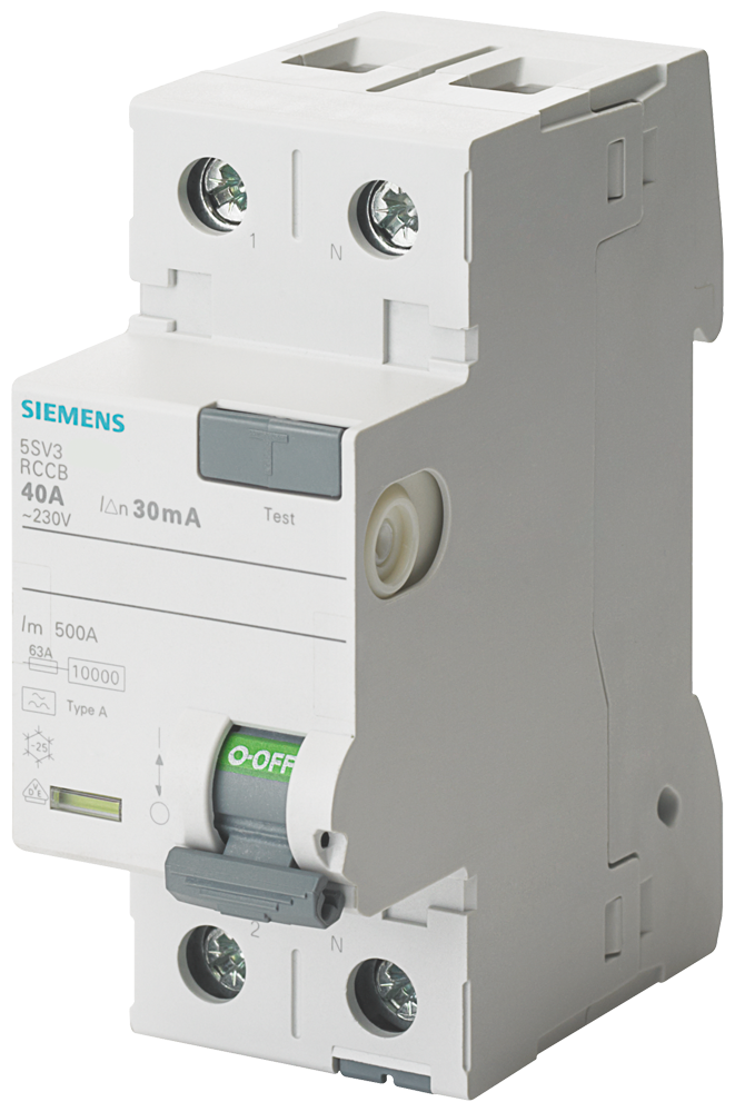 Siemens 5SV3111-6 A TİPİ HATA AKIMI KORUMA ANAHTARI-FI (KAÇAK AKIM KORUMA RÖLESİ); 16A; 230V; 10mA;  FAZ+NÖTR; 70mm