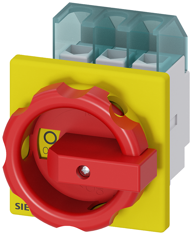 Siemens 3LD2203-0TK53 ACİL STOP ŞALTERLERİ, ÖNDEN TESPİTLİ TAHRİK KOLU SARI/KIRMIZI,  A 32  11,5 KW