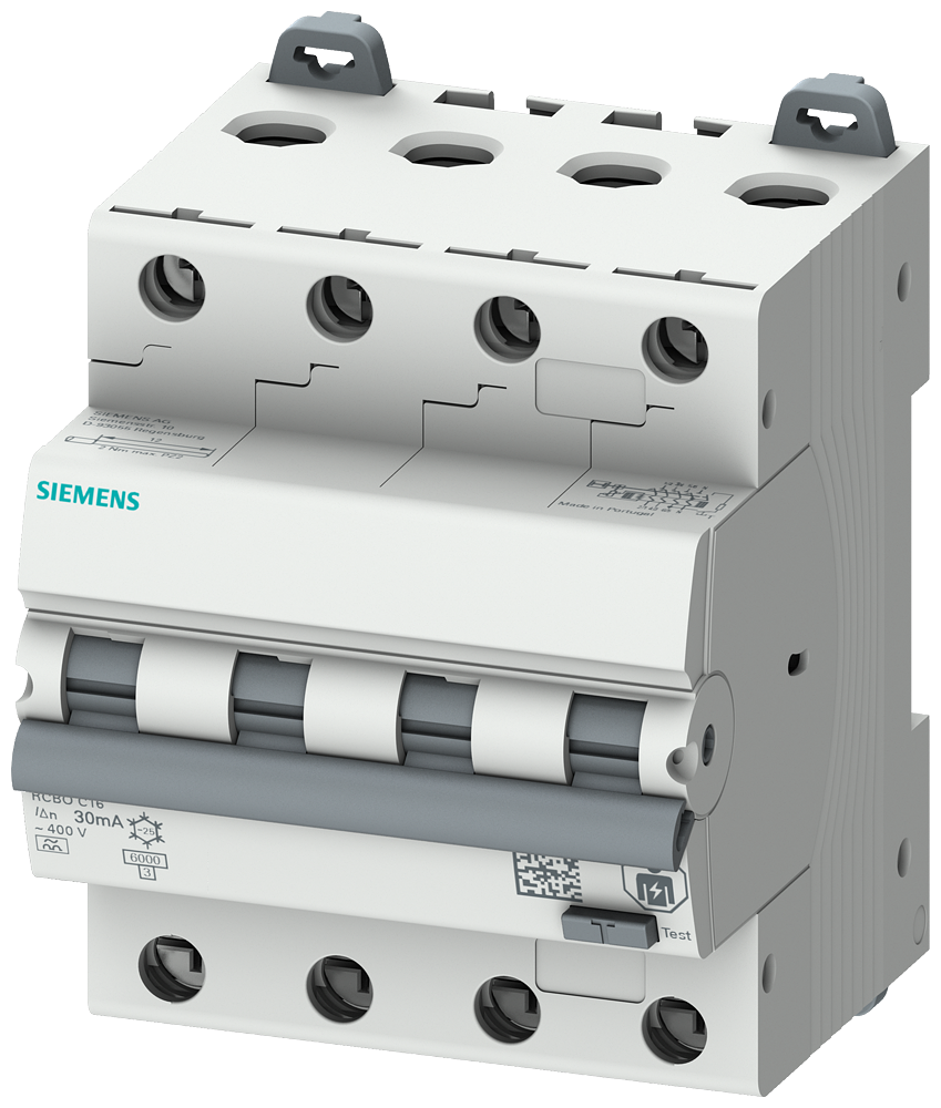 Siemens 5SU1646-6FP16 RCBO, 6 kA, 4P Type A, 300mA, B-Char, In: 16A Un: 400V