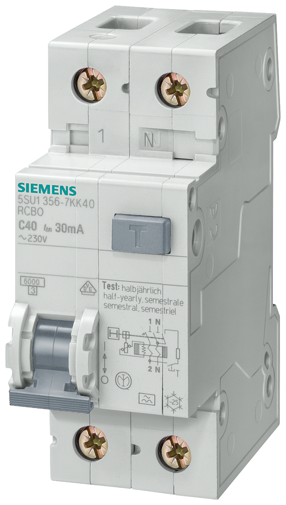 Siemens 5SU1353-1KK40 HATA AKIMI KORUMA ANAHTARLI N OTOMAT-FI/LS (KAÇAK AKIM KORUMA RÖLELİ >N< OTOMAT); C40A; 6kA; 240V; 30mA; MONOFAZE