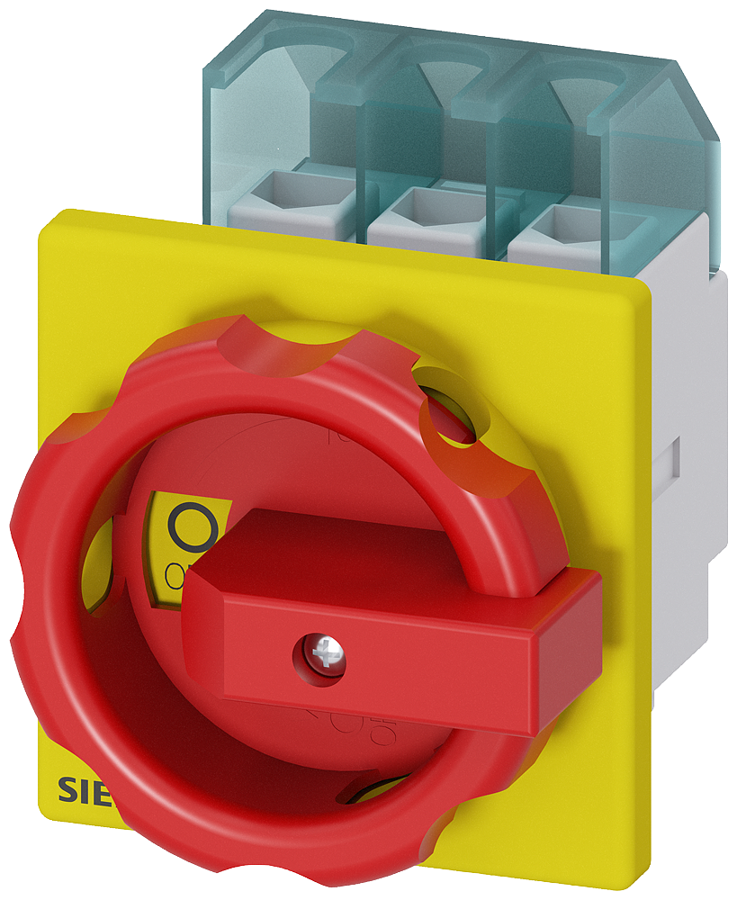 Siemens 3LD2103-0TK53 ACİL STOP ŞALTERLERİ, ÖNDEN TESPİTLİ TAHRİK KOLU SARI/KIRMIZI,   A 25  9,5 KW