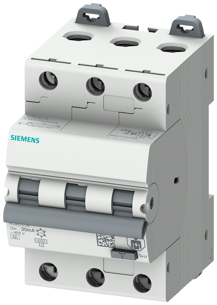 Siemens 5SU1336-7FP16 RCBO, 6 kA, 3P Type A, 30 mA, C-Char, In: 16A Un: 400V