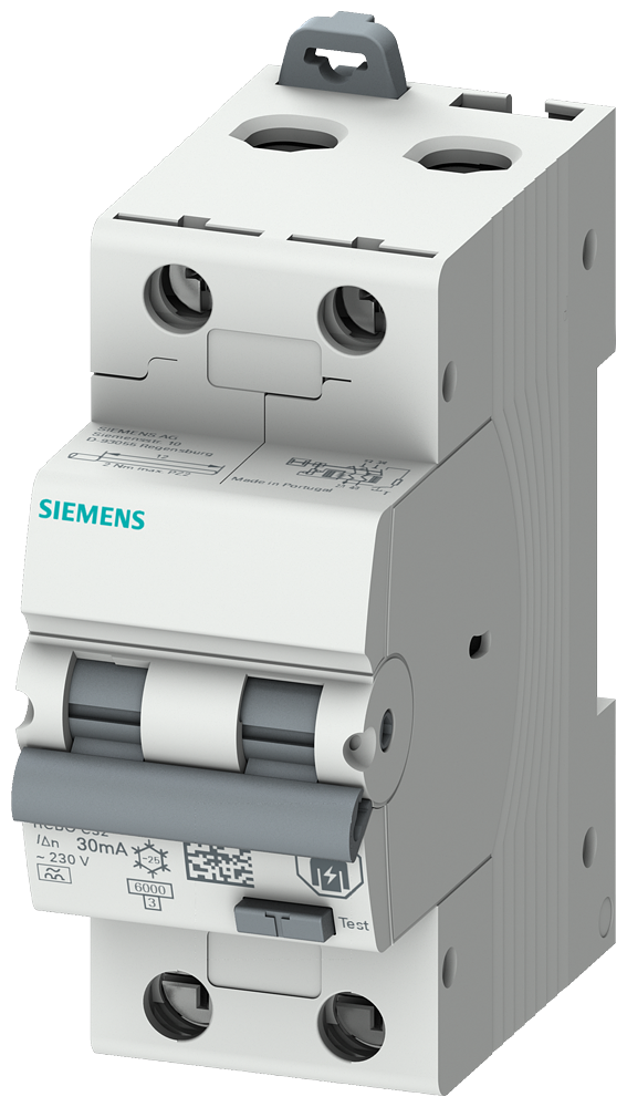 Siemens 5SU1326-7FP06 RCBO, 6 kA, 2P Type A, 30 mA, C-Char, In: 06A Un: 230V