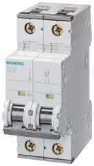 Siemens 5SY5263-7 63A; 2 FAZLI; DC ANAHTARLI OTOMATİK SİGORTA; 10kA; C TİPİ; YAVAŞ KARAKTERLİ