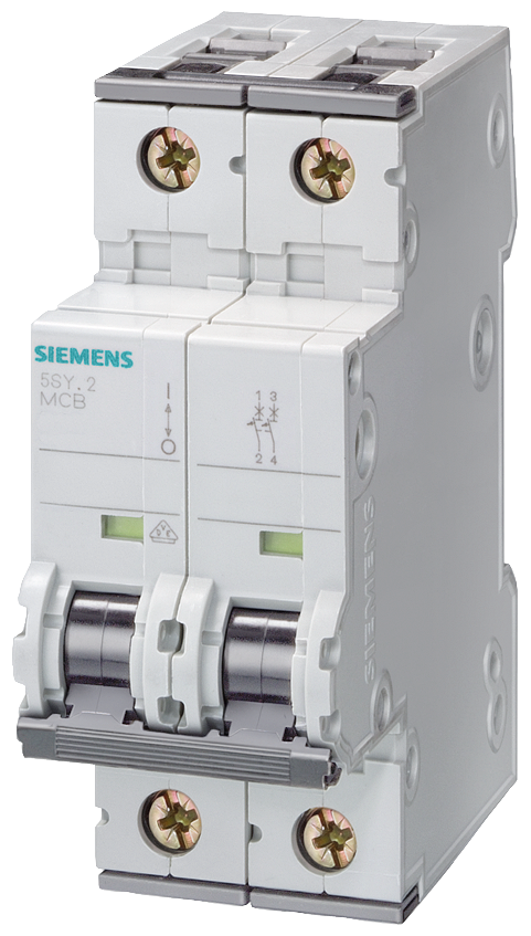 Siemens 5SY5205-7 0,5A; 2 FAZLI; DC ANAHTARLI OTOMATİK SİGORTA; 10kA; C TİPİ; YAVAŞ KARAKTERLİ