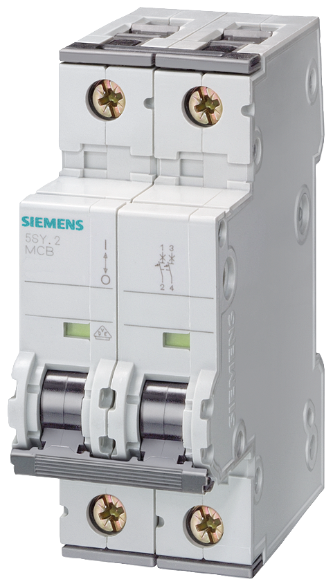 Siemens 5SY5203-7 3A; 2 FAZLI; DC ANAHTARLI OTOMATİK SİGORTA; 10kA; C TİPİ; YAVAŞ KARAKTERLİ