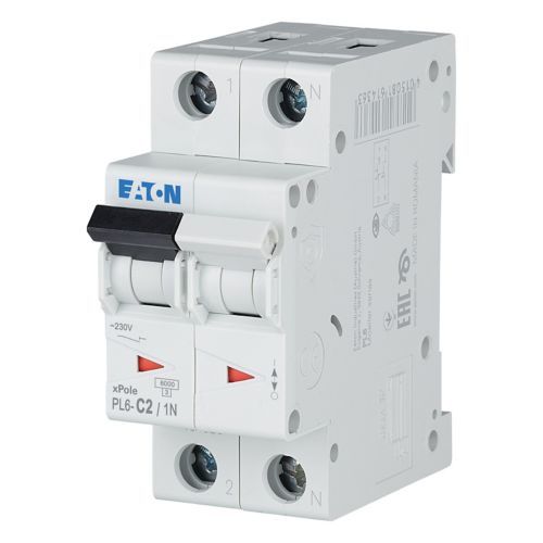 Eaton PL6-C2/1N Minyatür Devre Kesici - 6kA - C eğrisi - 1x2A+N (106029)